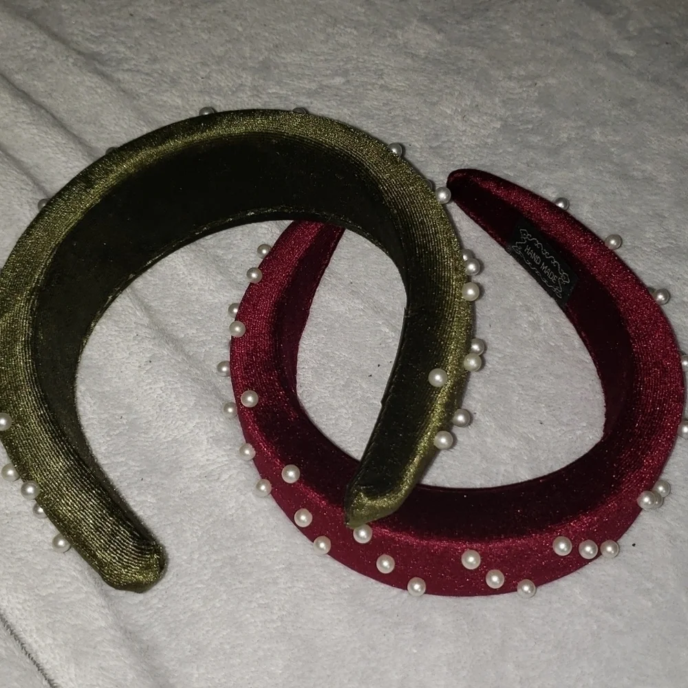2 New Velvet & Pearl Padded Headbands